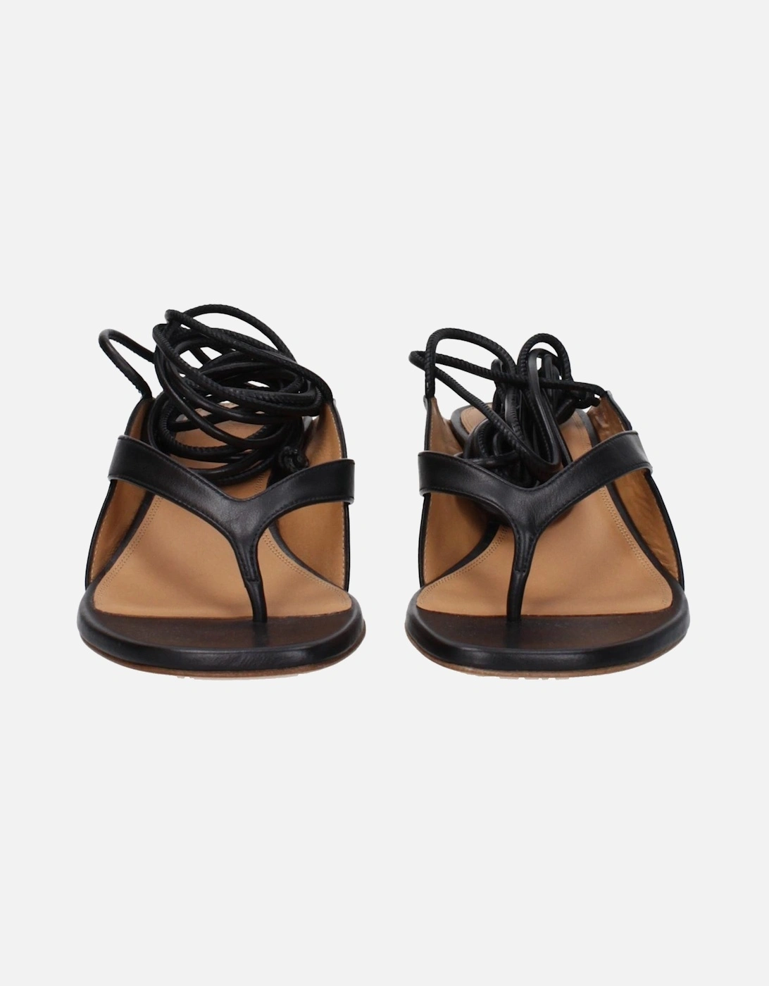 Open Toe Leather Flip Flops with Mid Heels Women - Black Sandals