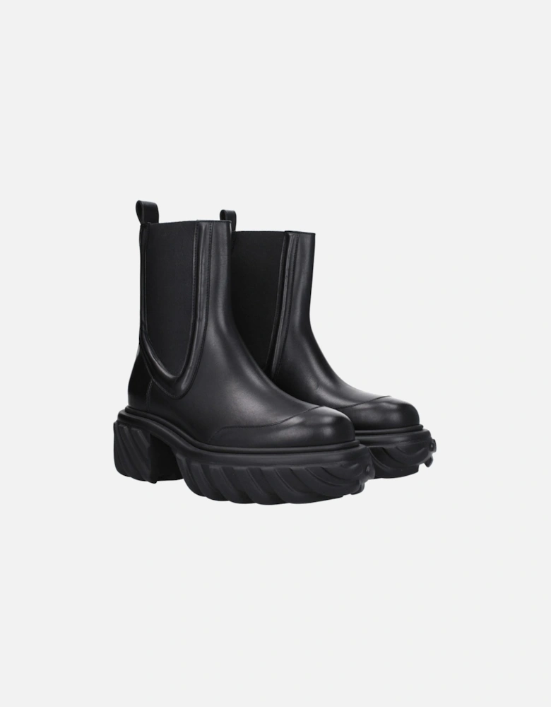 Back Logo Leather Ankle Boots with Mid Heels Women - Black