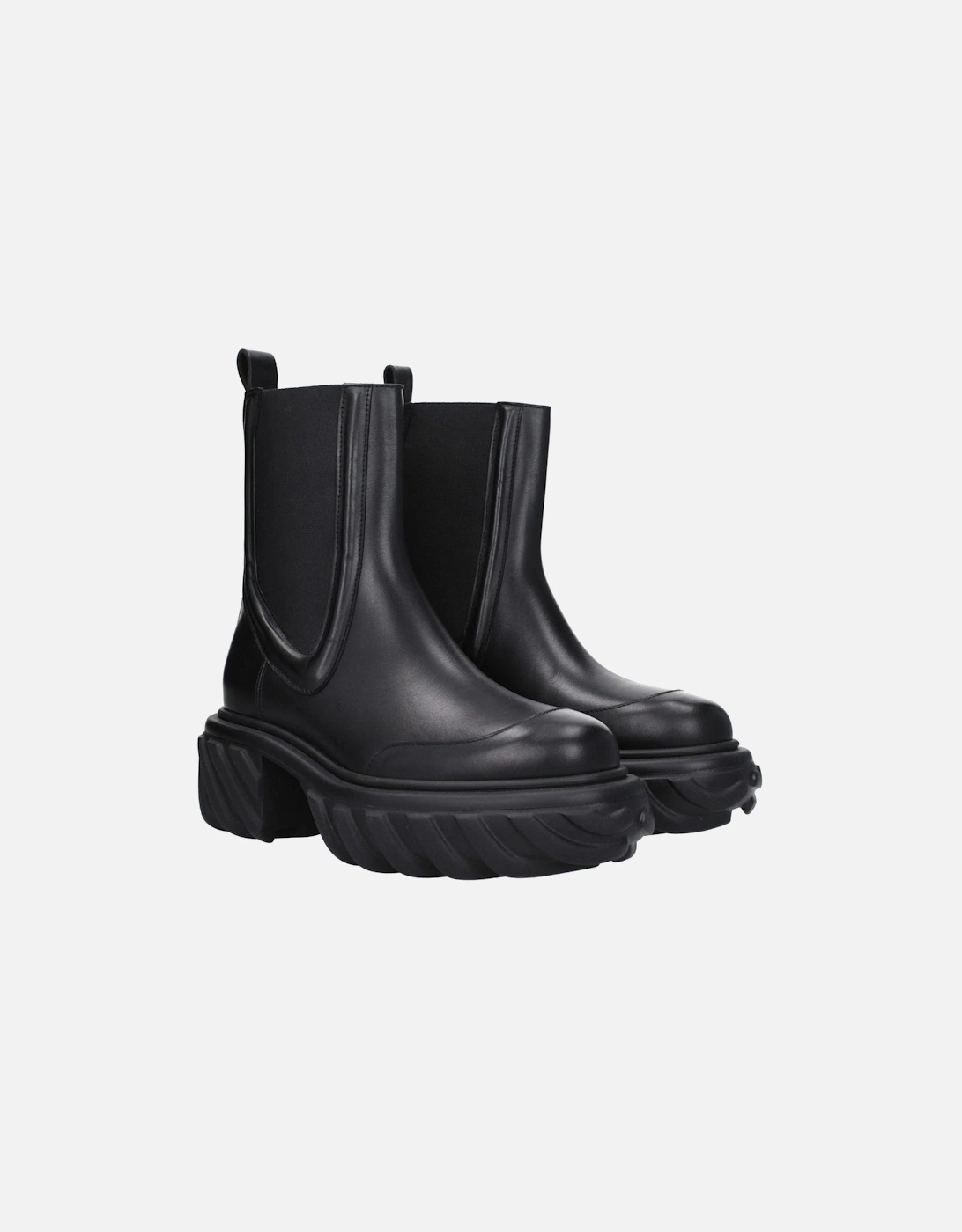 Back Logo Leather Ankle Boots with Mid Heels Women - Black