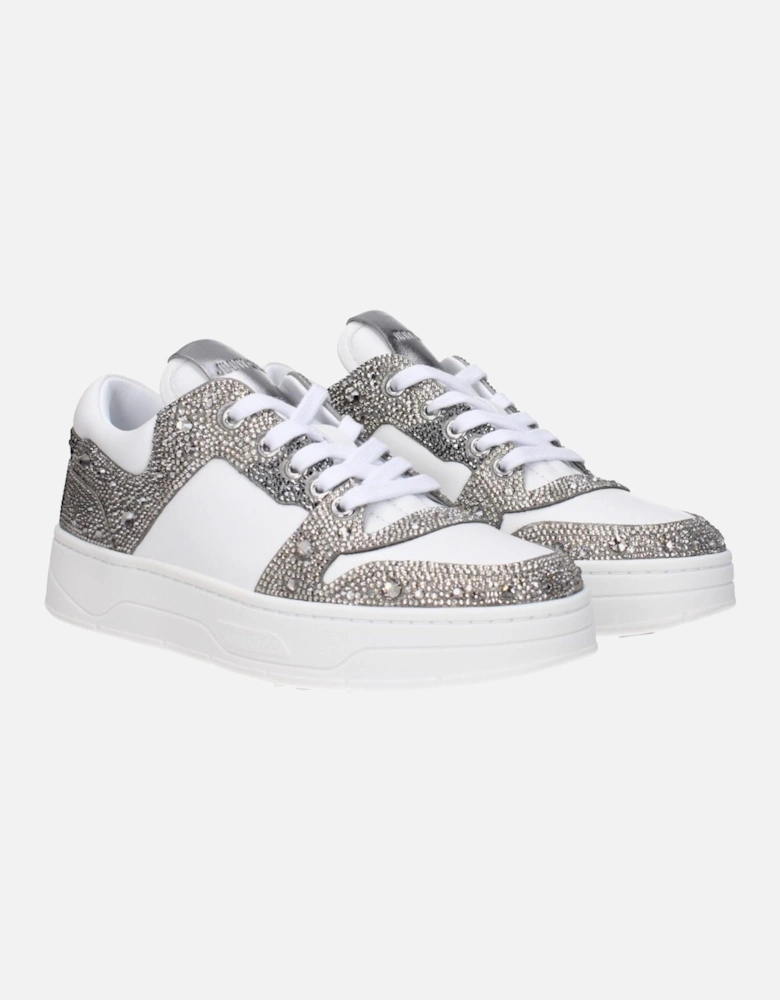 Rhinestone Leather Sneakers with Logo Details Women - White