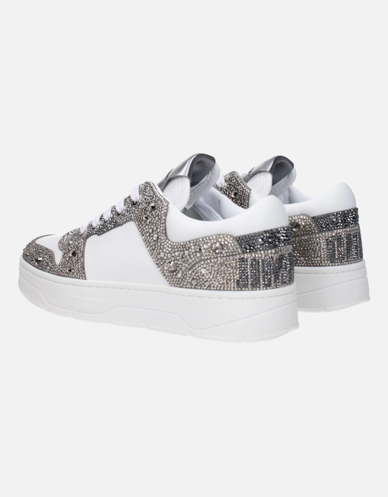 Rhinestone Leather Sneakers with Logo Details Women - White