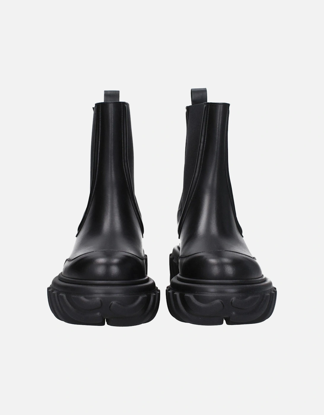 Back Logo Leather Ankle Boots with Mid Heels Women - Black
