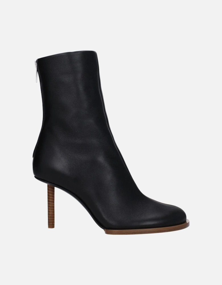High Heel Leather Ankle Boots with Square Toe Women - Black
