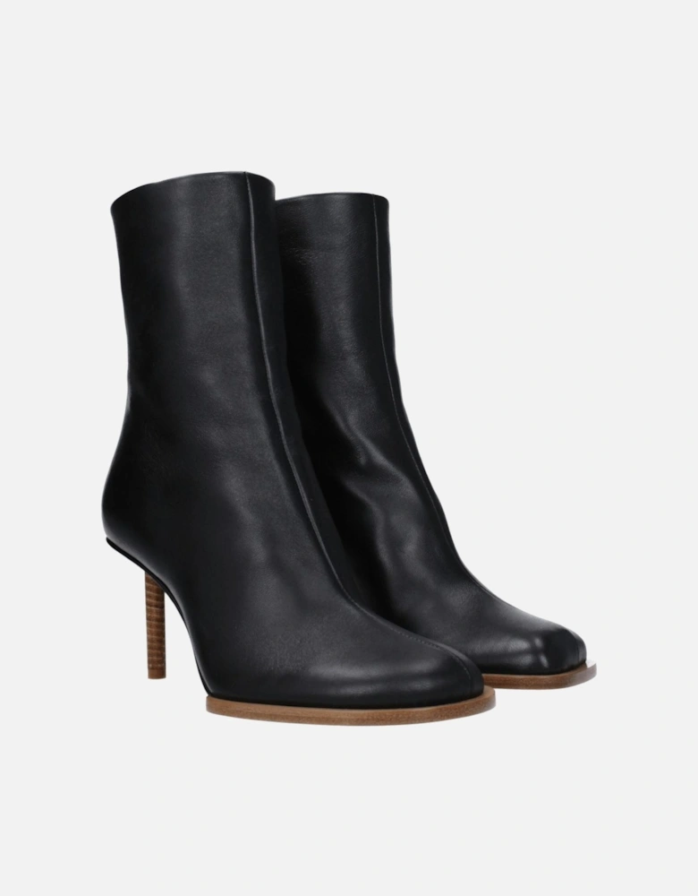 High Heel Leather Ankle Boots with Square Toe Women - Black