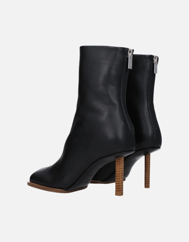 High Heel Leather Ankle Boots with Square Toe Women - Black