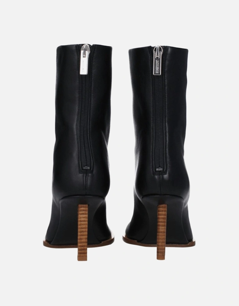 High Heel Leather Ankle Boots with Square Toe Women - Black