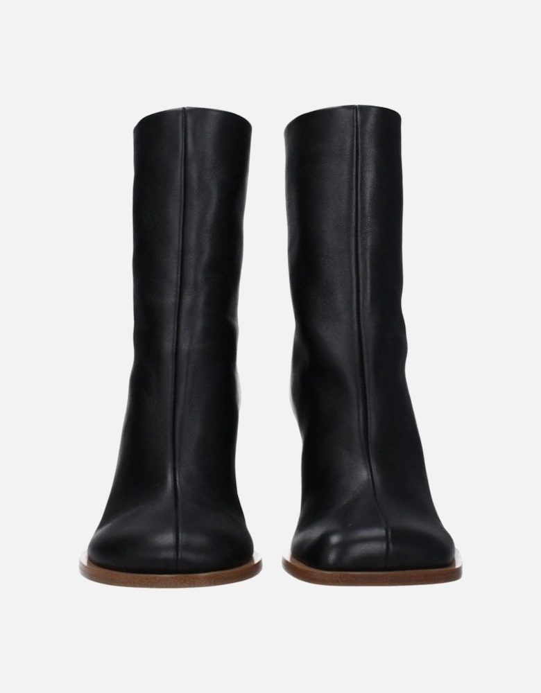 High Heel Leather Ankle Boots with Square Toe Women - Black