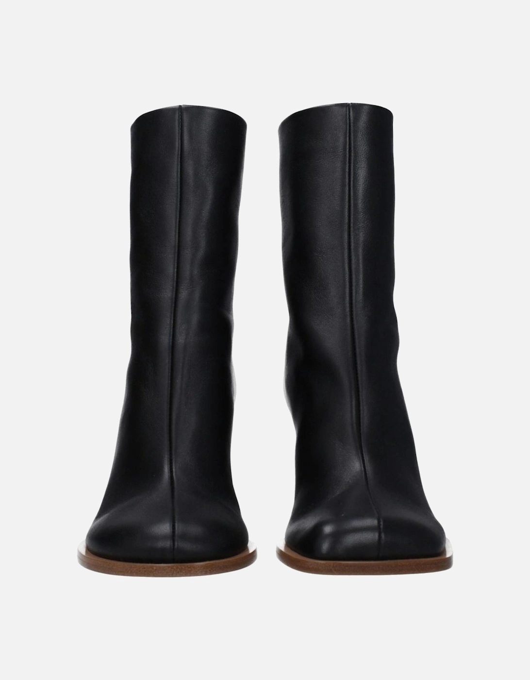 High Heel Leather Ankle Boots with Square Toe Women - Black