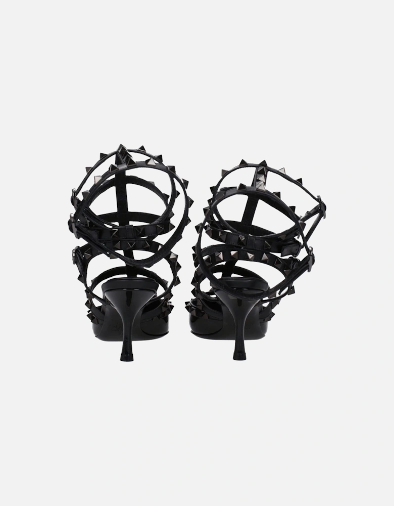 Patent Leather Studded Mid Heel Sandals Women - Black