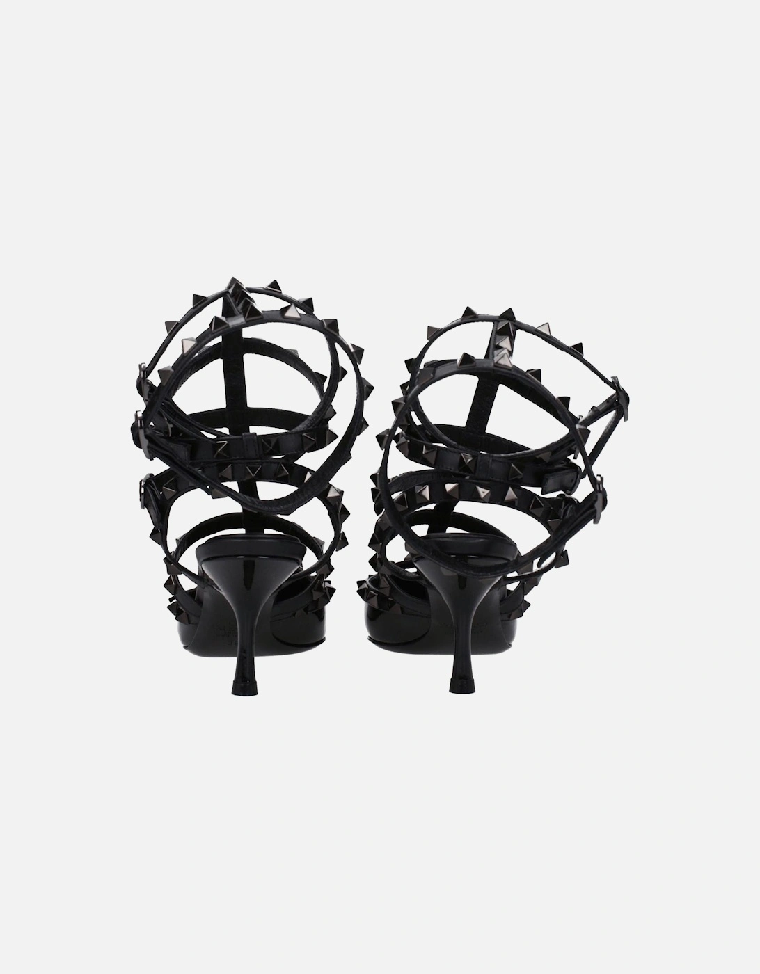 Patent Leather Studded Mid Heel Sandals Women - Black