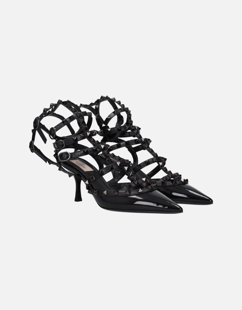 Patent Leather Studded Mid Heel Sandals Women - Black