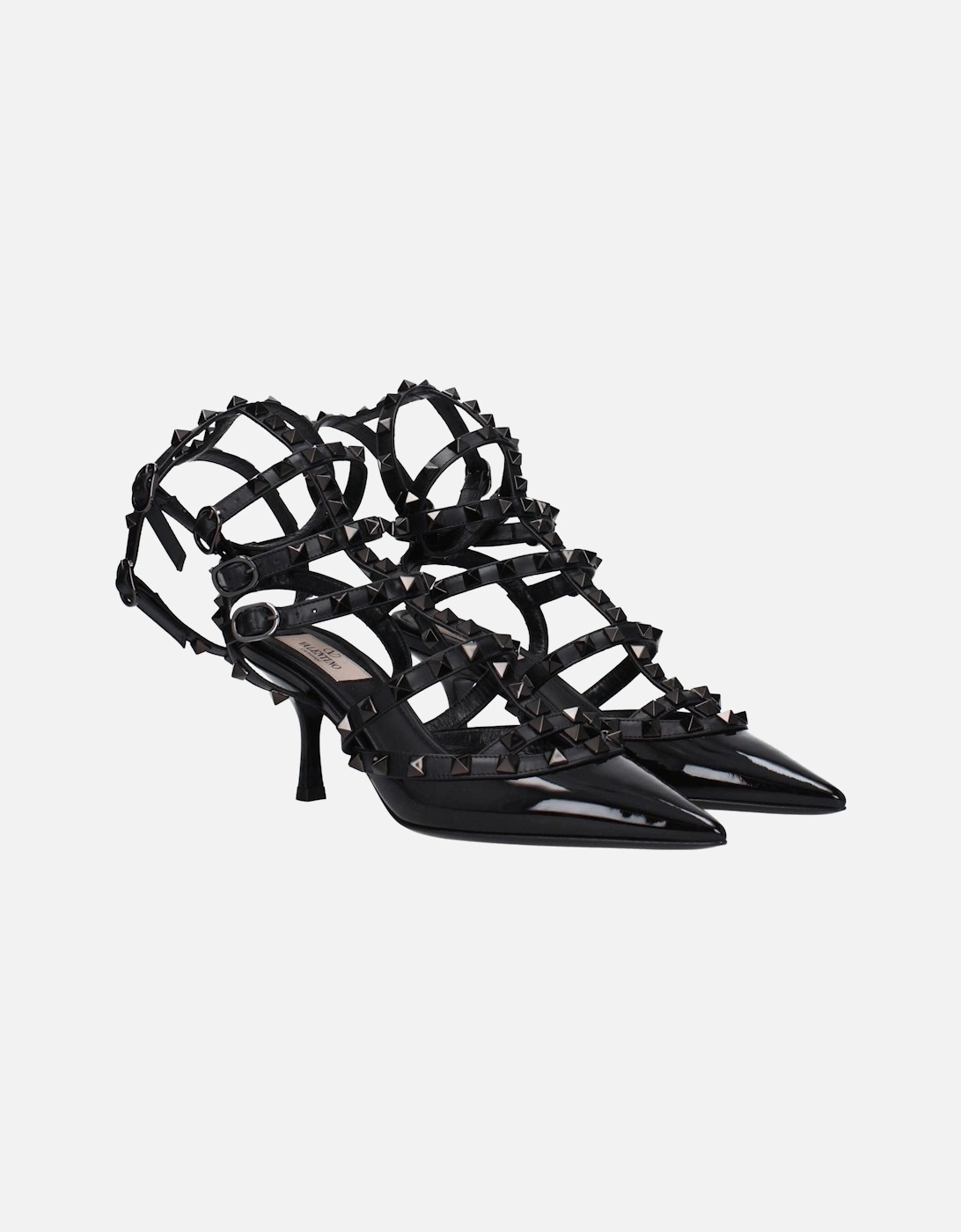 Patent Leather Studded Mid Heel Sandals Women - Black