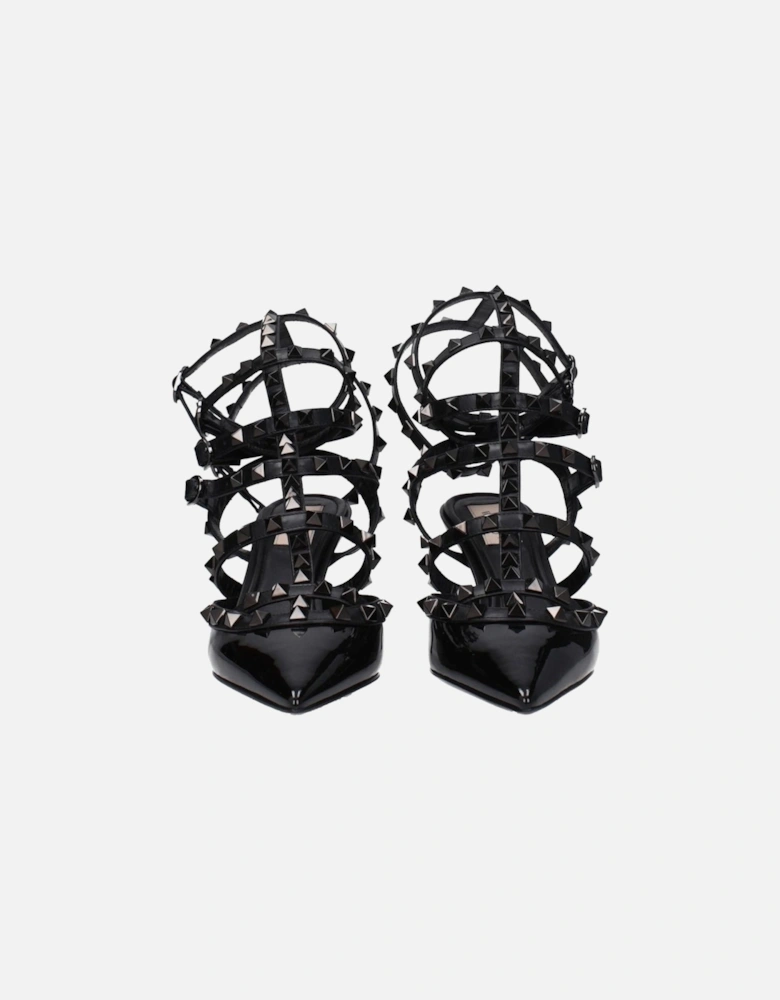 Patent Leather Studded Mid Heel Sandals Women - Black