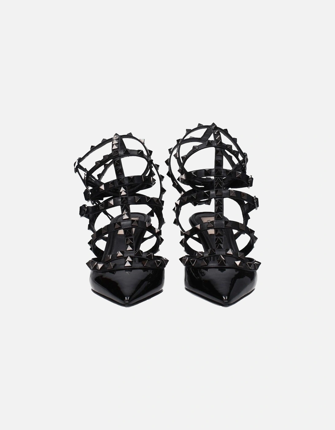 Patent Leather Studded Mid Heel Sandals Women - Black