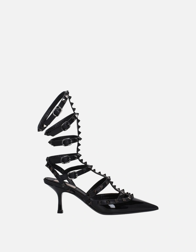 Patent Leather Studded Mid Heel Sandals Women - Black