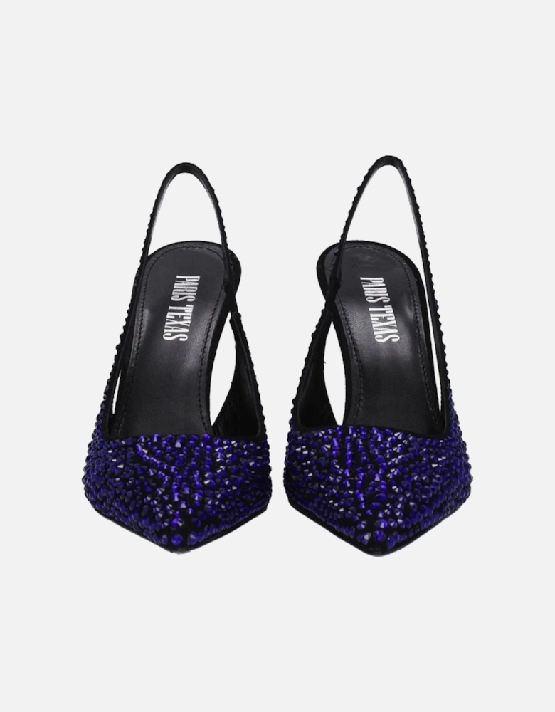 Suede High Heel Sandals with Rhinestones Women - Black