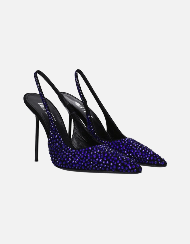 Suede High Heel Sandals with Rhinestones Women - Black