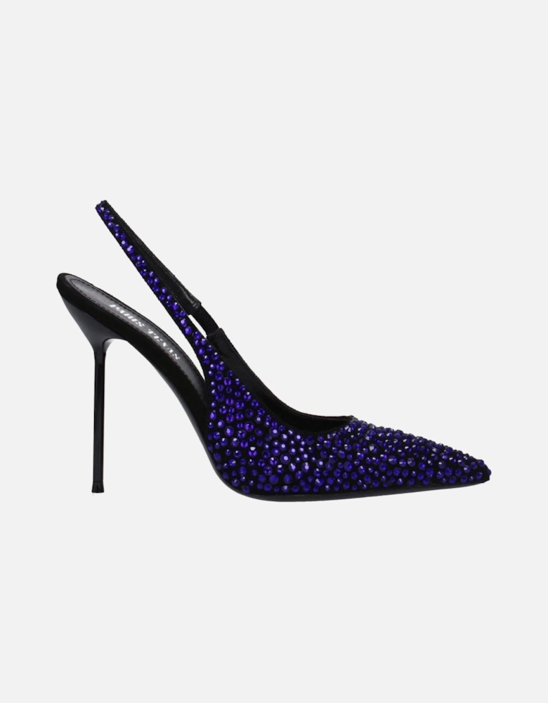 Suede High Heel Sandals with Rhinestones Women - Black