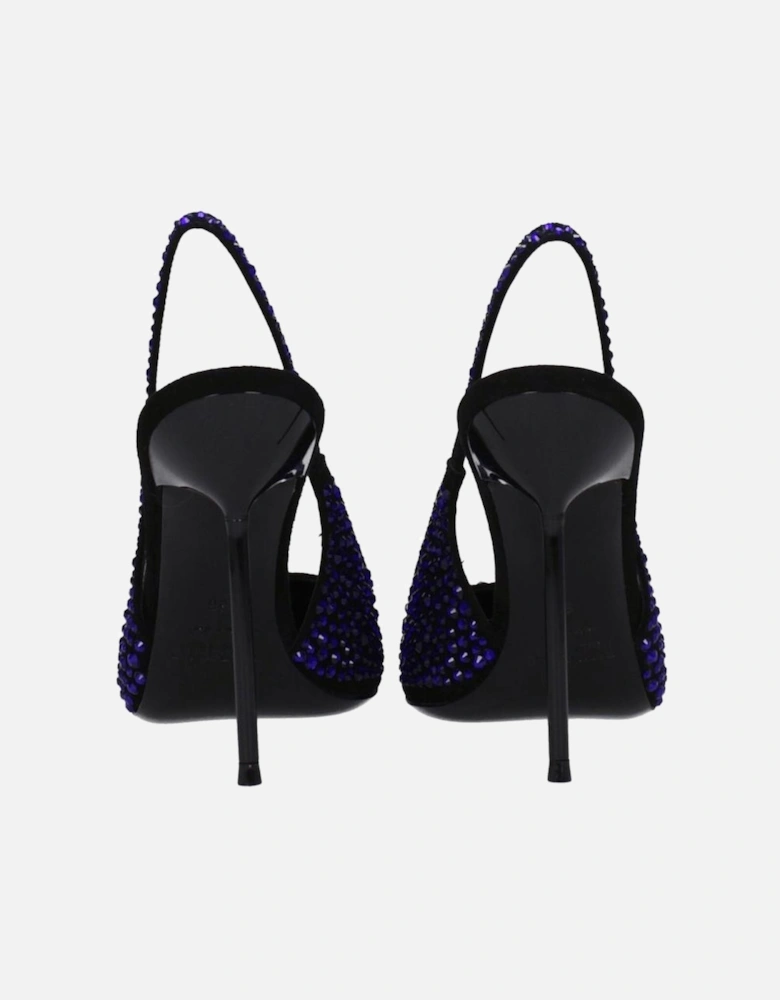 Suede High Heel Sandals with Rhinestones Women - Black