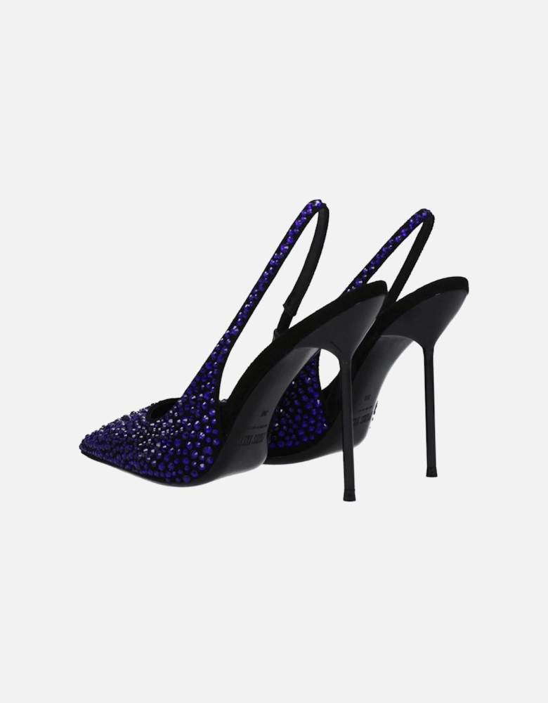Suede High Heel Sandals with Rhinestones Women - Black