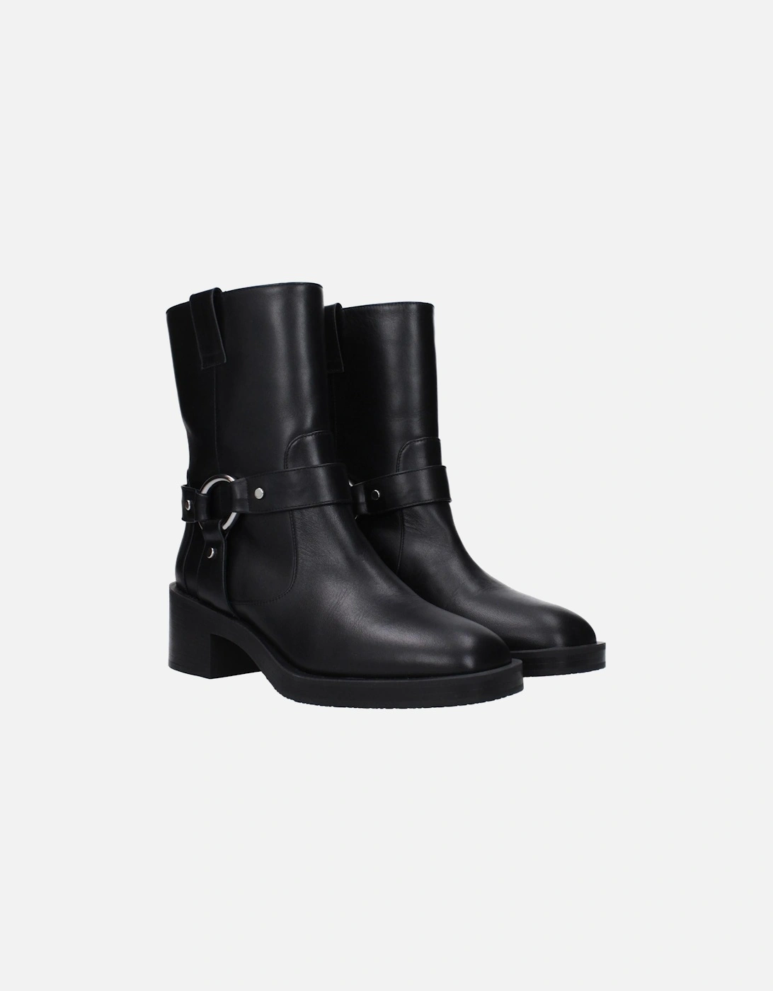 Leather Ankle Boots with Mid Heels Women - Black