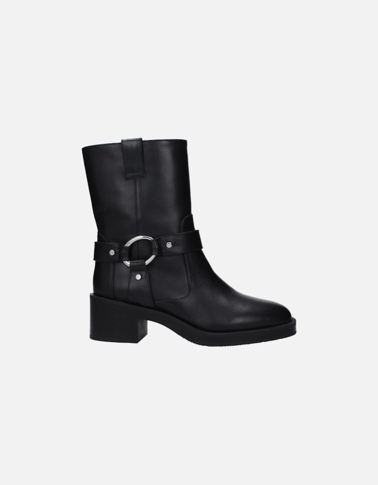 Leather Ankle Boots with Mid Heels Women - Black