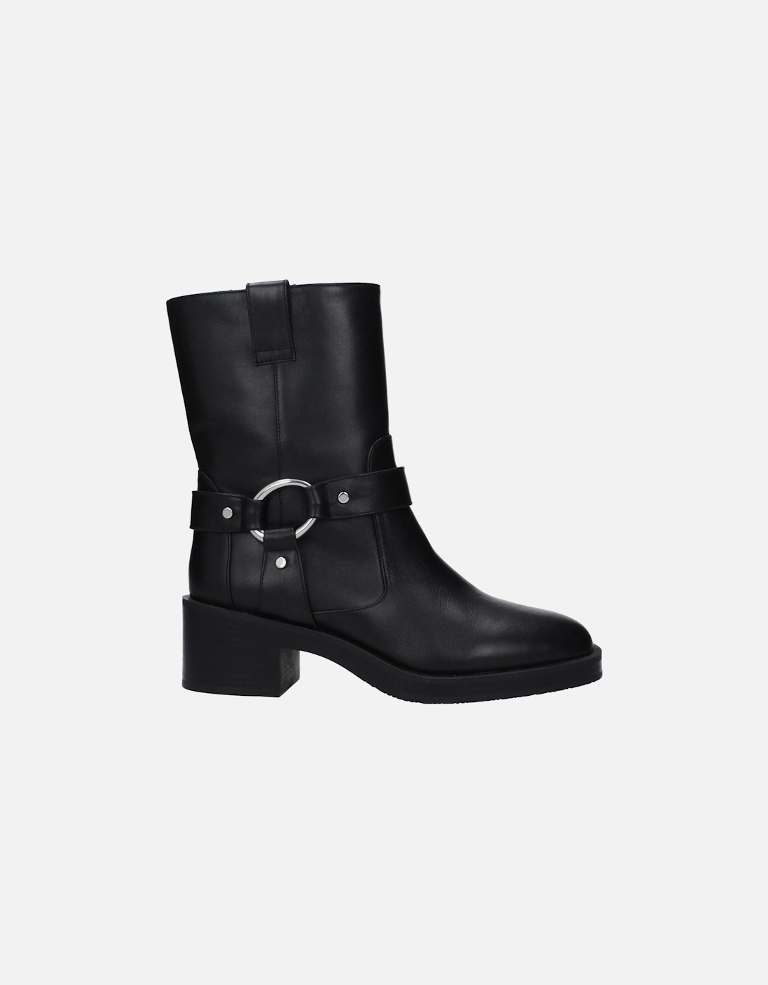 Leather Ankle Boots with Mid Heels Women - Black, 6 of 5