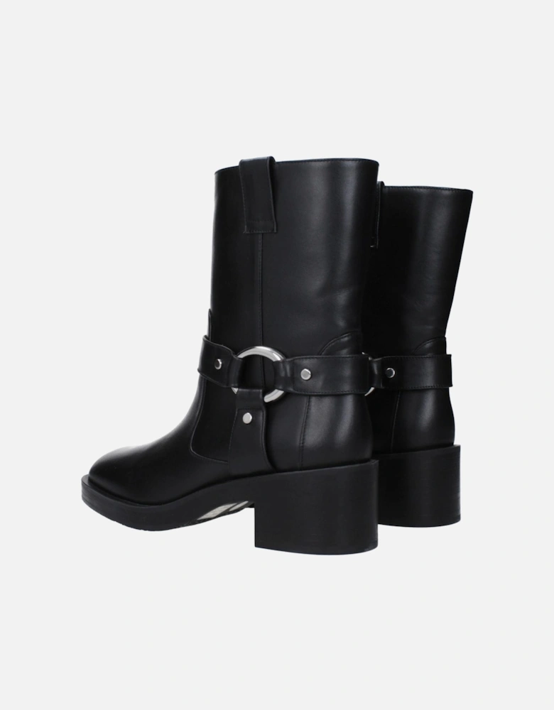Leather Ankle Boots with Mid Heels Women - Black