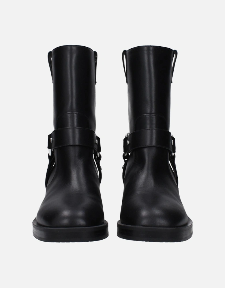 Leather Ankle Boots with Mid Heels Women - Black