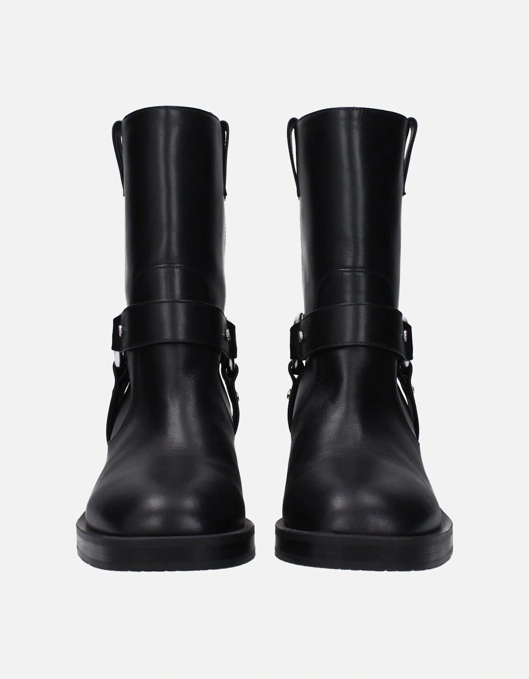 Leather Ankle Boots with Mid Heels Women - Black
