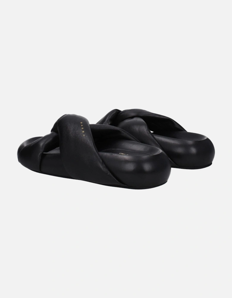 Leather Mid Heel Open Toe Clogs Women - Black Sandals