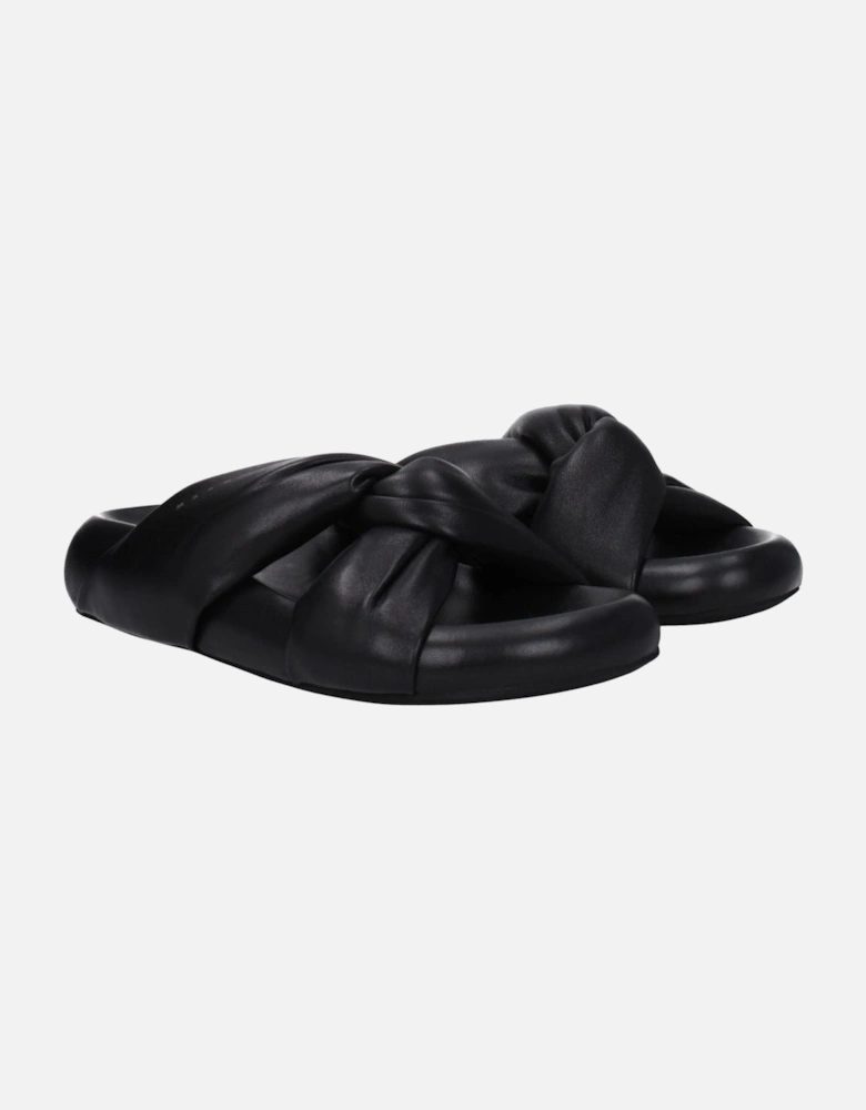Leather Mid Heel Open Toe Clogs Women - Black Sandals