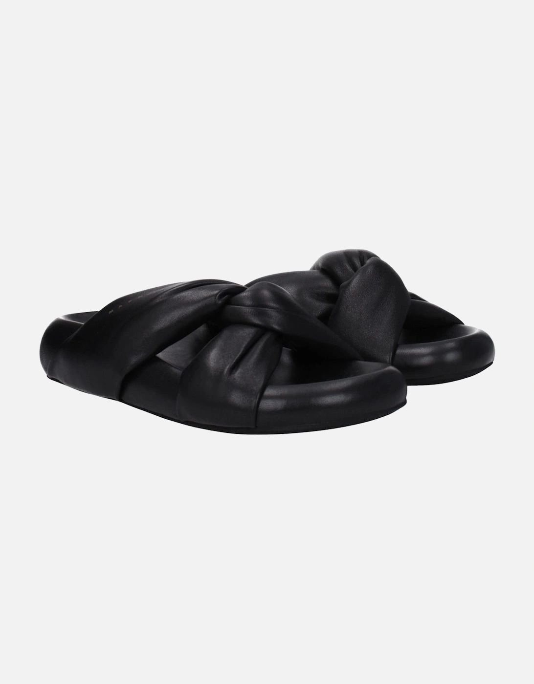 Leather Mid Heel Open Toe Clogs Women - Black Sandals