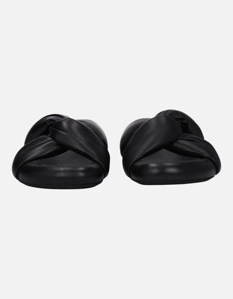 Leather Mid Heel Open Toe Clogs Women - Black Sandals