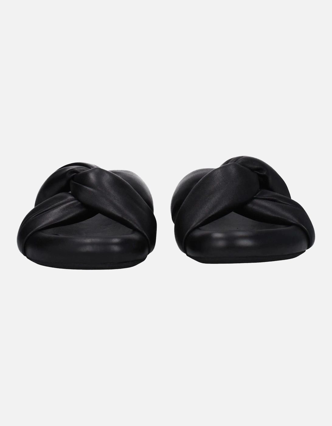 Leather Mid Heel Open Toe Clogs Women - Black Sandals