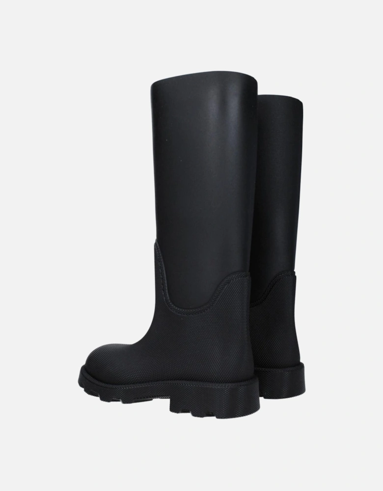 Rubber Casual Mid Heel Boots with Round Toe Women - Black