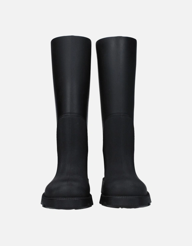 Rubber Casual Mid Heel Boots with Round Toe Women - Black