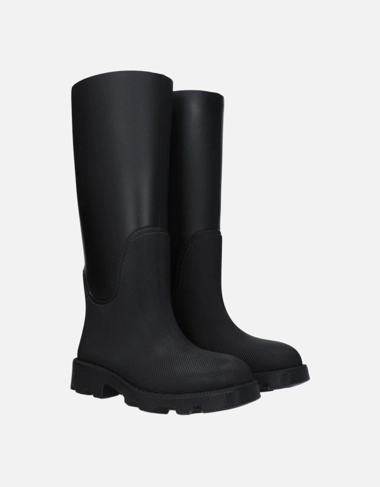 Rubber Casual Mid Heel Boots with Round Toe Women - Black