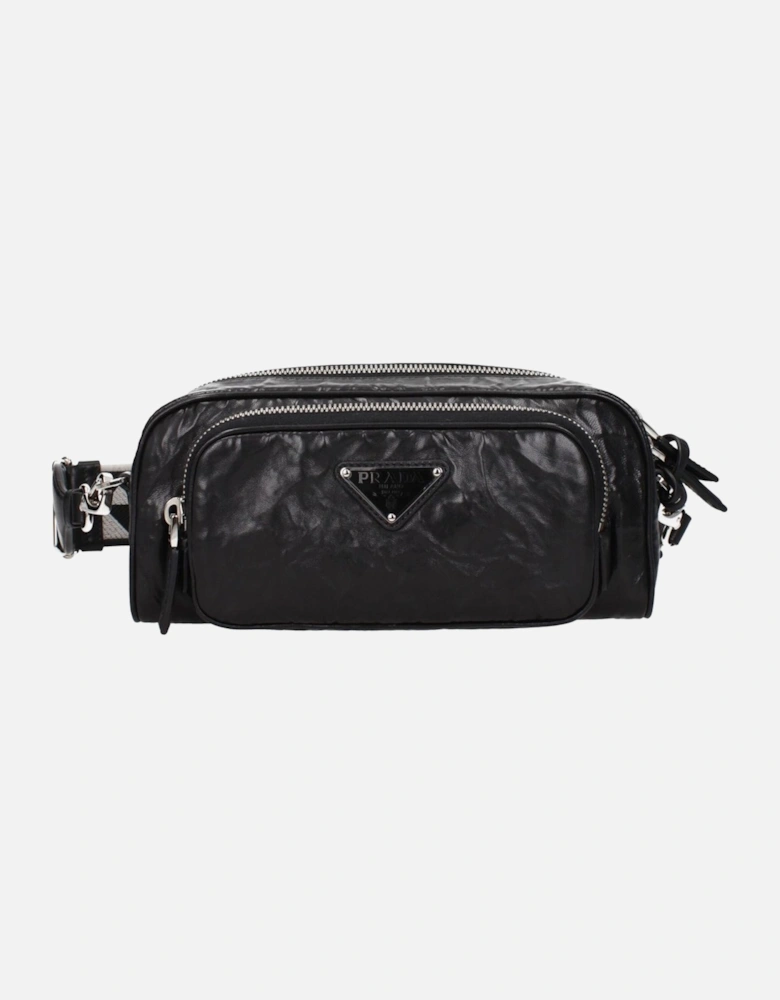 Leather Crossbody Bag with Adjustable Strap Women - Black