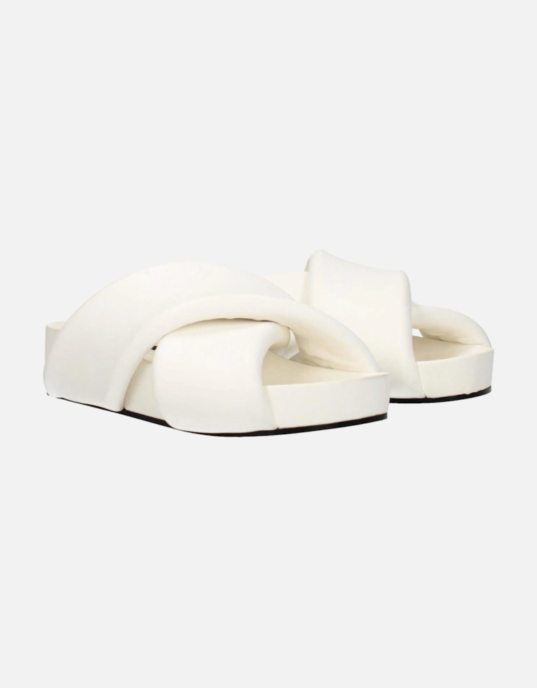 Open Toe Leather Mid Heel Slippers Women - White Sandals