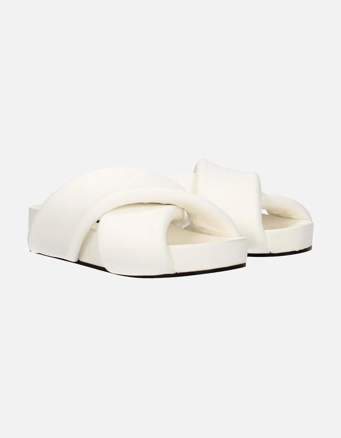 Open Toe Leather Mid Heel Slippers Women - White Sandals