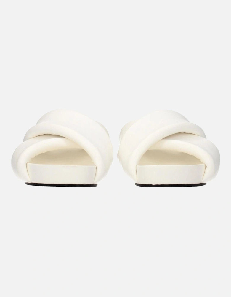 Open Toe Leather Mid Heel Slippers Women - White Sandals