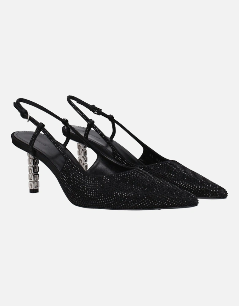 Rhinestone Pointy Toe Mid Heel Sandals Women - Black