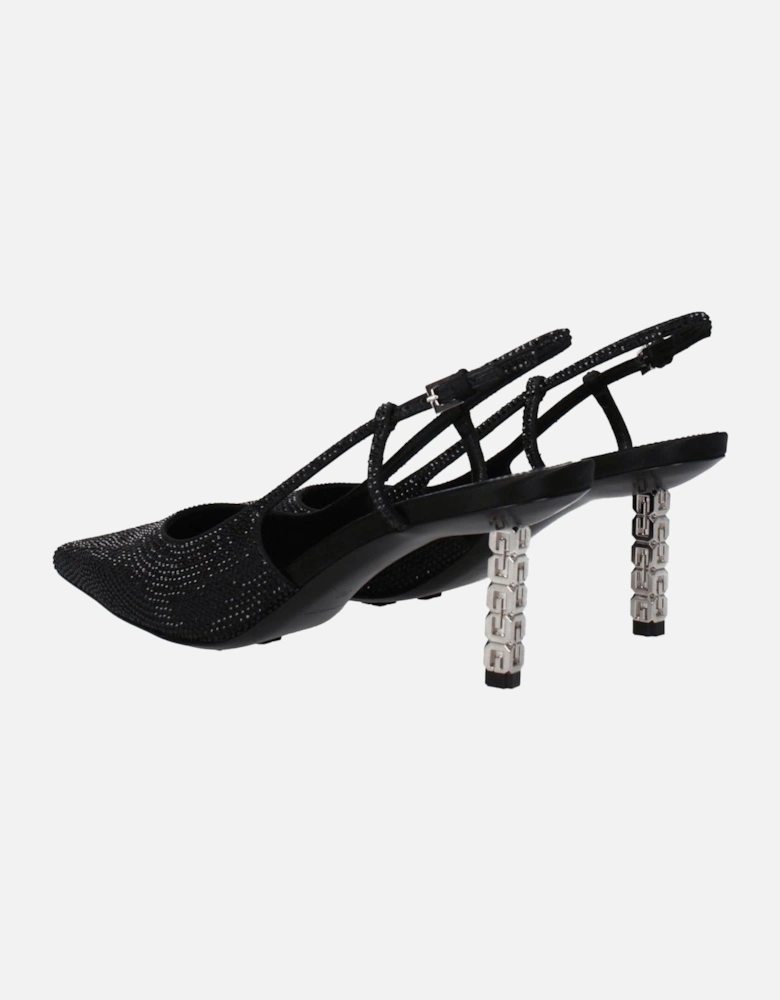 Rhinestone Pointy Toe Mid Heel Sandals Women - Black