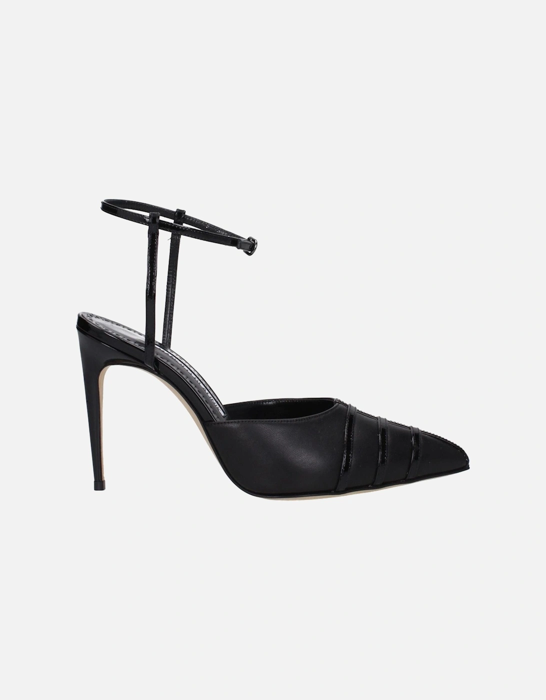 High Heel Pointy Toe Leather Sandals Women - Black, 6 of 5