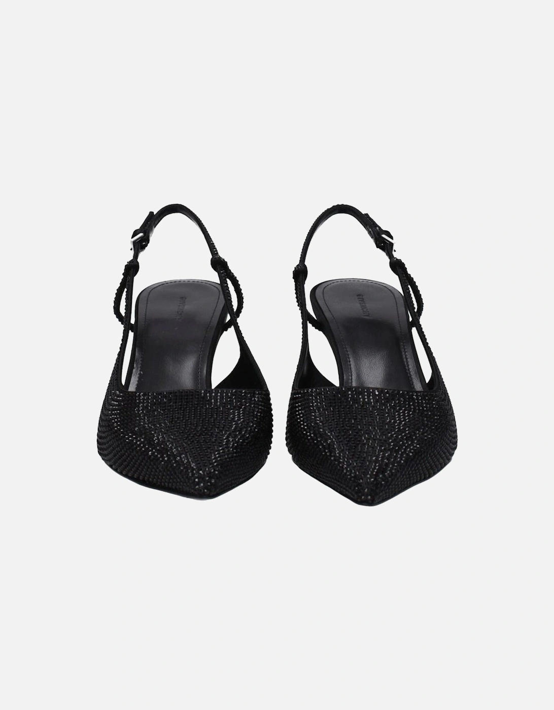 Rhinestone Pointy Toe Mid Heel Sandals Women - Black