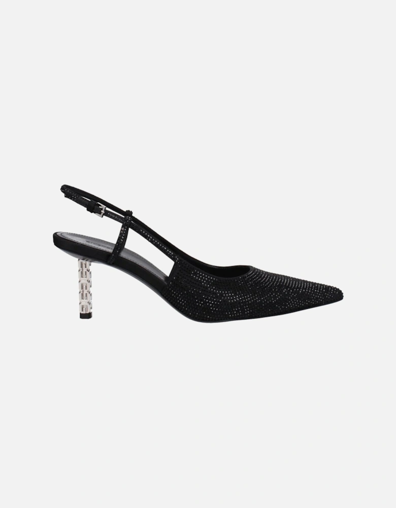 Rhinestone Pointy Toe Mid Heel Sandals Women - Black