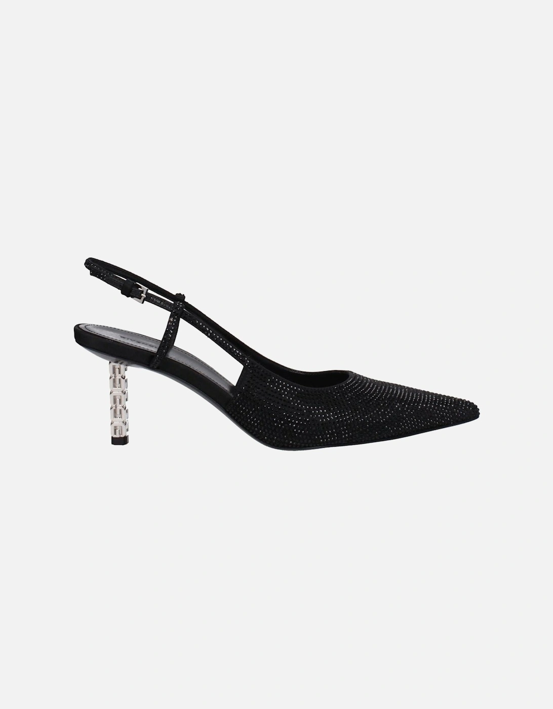 Rhinestone Pointy Toe Mid Heel Sandals Women - Black, 6 of 5