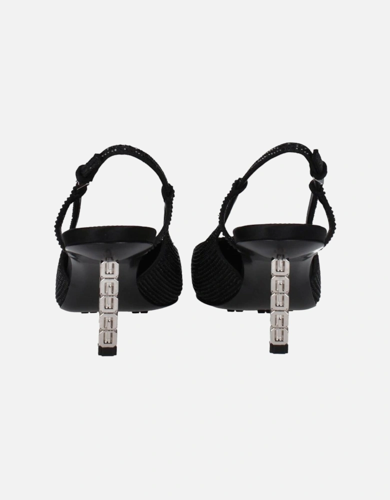 Rhinestone Pointy Toe Mid Heel Sandals Women - Black