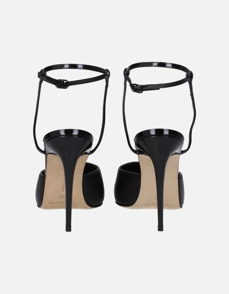 High Heel Pointy Toe Leather Sandals Women - Black